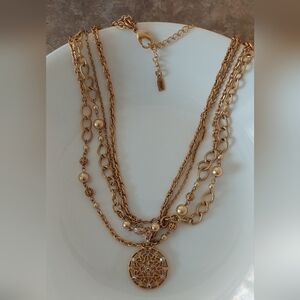 1928 Gold Multi-Layer Necklace with Pearl Details